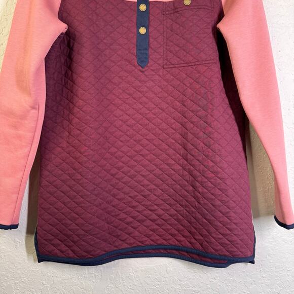 L.L. BEAN Pullover Quilted & Fleece Quarter Snap Colorblock Mock Neck Merlot - Picture 8 of 15